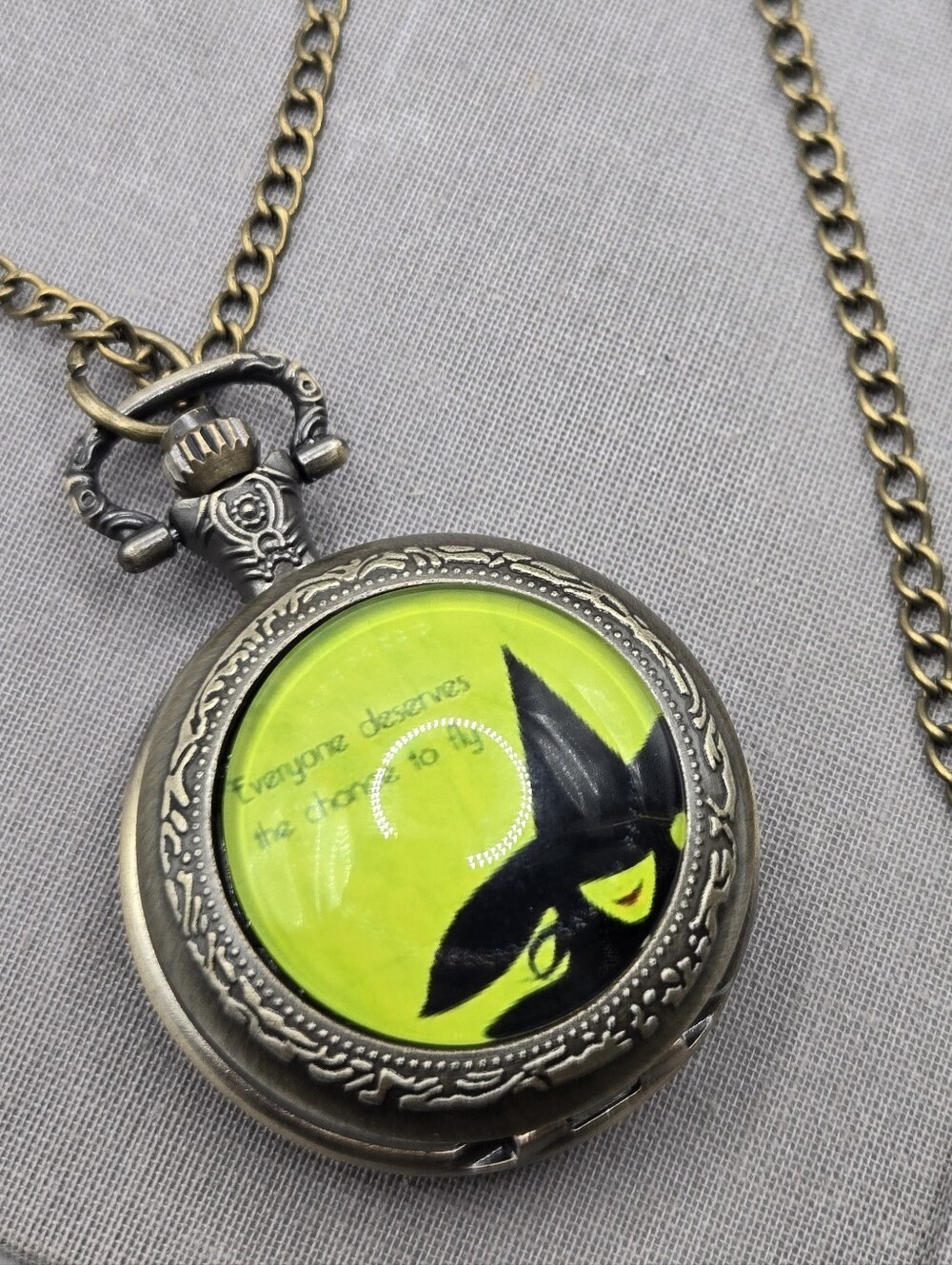 Wicked Broadway Pocket Watch Clock Pendant Necklace RUNNING "Chance to Fly"